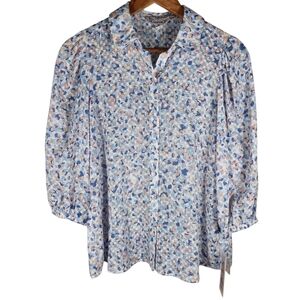 NWT Nanette Lepore White Orchard Bloom Collared Button Down 3/4 Sleeve Shirt S